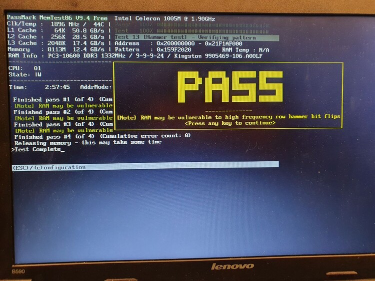 MemTest86 on Lenovo can see a kind of problem