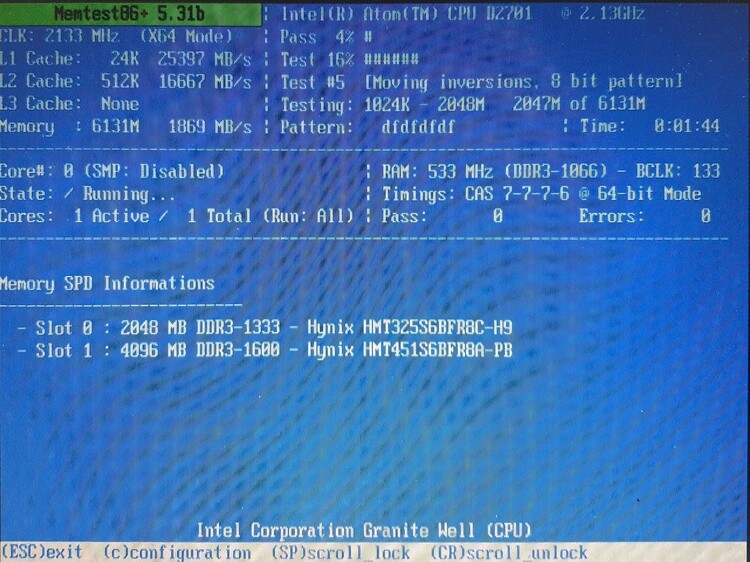 MemTest86 screen shows 2+4Gb on NAS QNAP